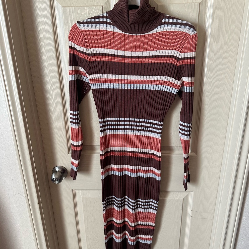 Fashion Nova Red and Pink Ribbed Turtleneck Dress